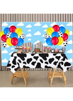Remagr 6 Pcs Kids Birthday Party Plastic Tablecloth Set Cartoon Story Tablecloth 54 X 108'' Tablecloth Solid Rectangular Table Cover Colorful Plastic Table Cloth (Cow Print, Cloud, Solid)  - Image 5