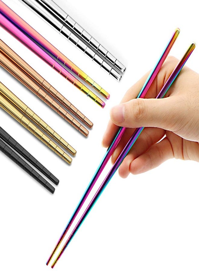 MUYOS Stainless Steel Chopsticks Reusable Multicolor Lightweight 304 Metal Chopsticks Dishwasher Safe - 5 Pairs (Multi) - Image 1