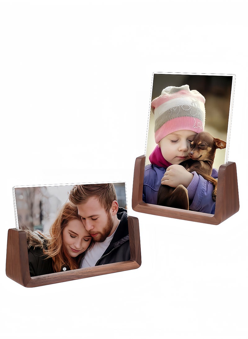 Peachjoy 2 Pcs Wooden Picture Frame, Photo Frame with Solid Wood Base and High Definition Acrylic Glass Cover 5x7 Inch Horizontal and Vertical Photo Frame for Table Top Display Home Decor  - Image 1