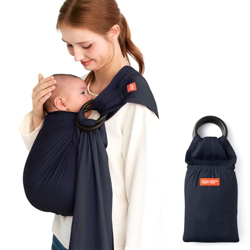 Mamaway Baby Ring Sling Newborn Sling Supports up to 165lbs IHDI Certified Rayon Linen Made Soft Breathable Nylon 66 Safety Rings Storage Pocket Design Navy - Image 1