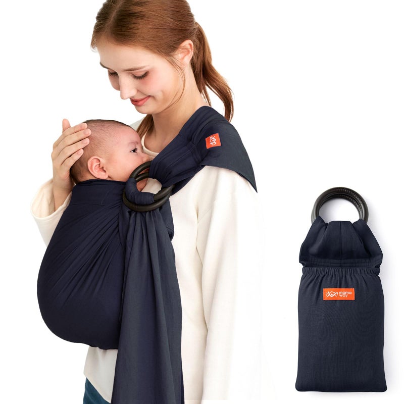 Mamaway Baby Ring Sling Newborn Sling Supports up to 165lbs IHDI Certified Rayon Linen Made Soft Breathable Nylon 66 Safety Rings Storage Pocket Design Navy - Image 2