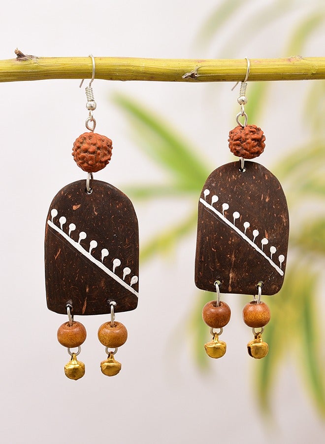 N & H Eco-friendly Handmade Jewellery Coconut Wooden Earrings Lightweight Hoopwire Earrings Bohemian Pendant Dangle Earrings Set - Image 2