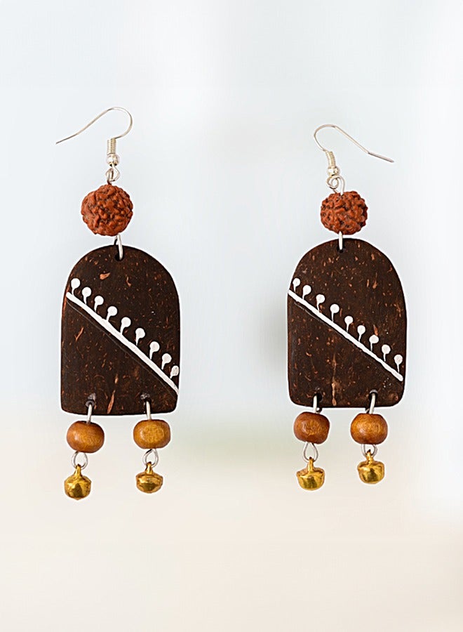 N & H Eco-friendly Handmade Jewellery Coconut Wooden Earrings Lightweight Hoopwire Earrings Bohemian Pendant Dangle Earrings Set - Image 3