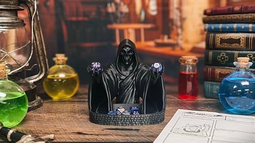MunnyGrubbers Grim Reaper Dice Tower Original Design Random 7PCS D20 Dice Set Included Tabletop Roleplaying Game Dice Roller Dungeons and Dragons DND DD Black - Image 4