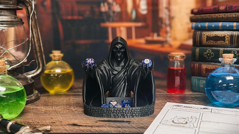 MunnyGrubbers Grim Reaper Dice Tower Original Design Random 7PCS D20 Dice Set Included Tabletop Roleplaying Game Dice Roller Dungeons and Dragons DND DD Black - Image 5