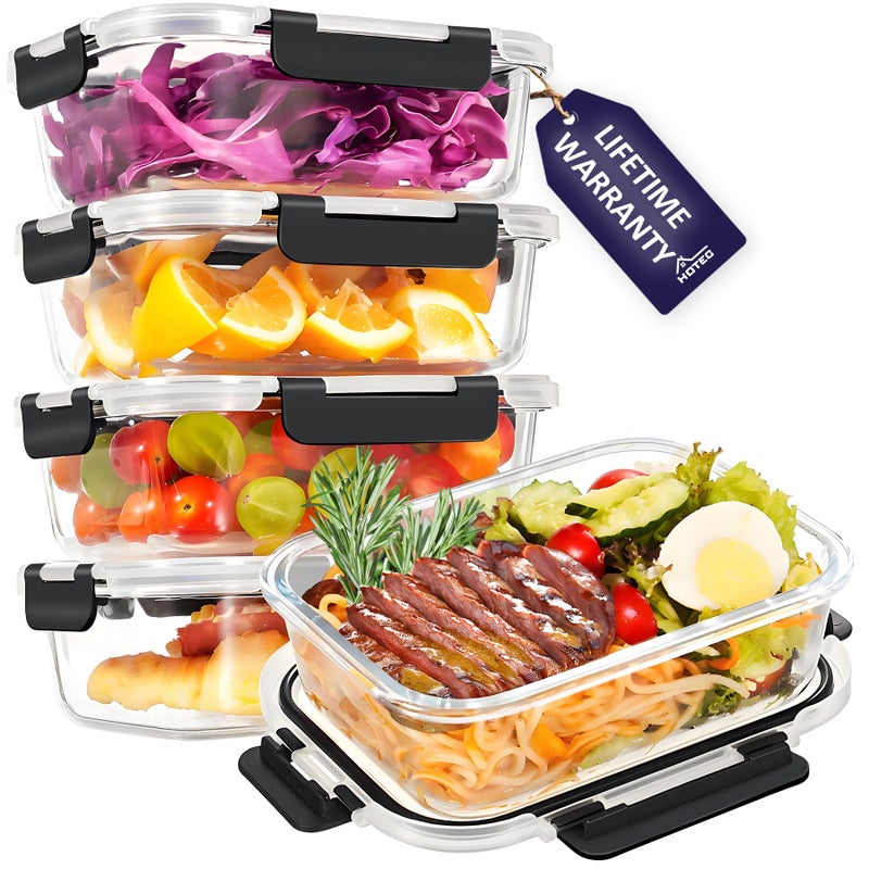 HOTEC 35OZ Glass Food Storage Container, Airtight Glass Lunch Fruit Containers with Lids - Microwave, Oven, Freezer and Dishwasher Safe, 4-PACK - Image 1