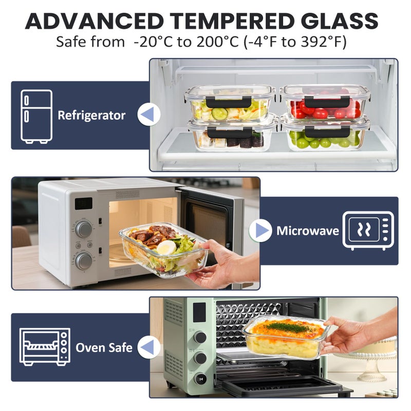 HOTEC 35OZ Glass Food Storage Container, Airtight Glass Lunch Fruit Containers with Lids - Microwave, Oven, Freezer and Dishwasher Safe, 4-PACK - Image 3