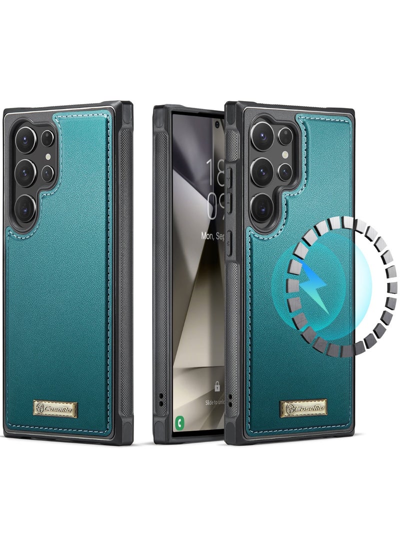 CaseMe Phone Case Compatible with Samsung Galaxy S23 Ultra Luxury PU Leather Back Cover Cover Magnetic Wireless Charging Compatible with Samsung Galaxy S23 Ultra (Green) - Image 1