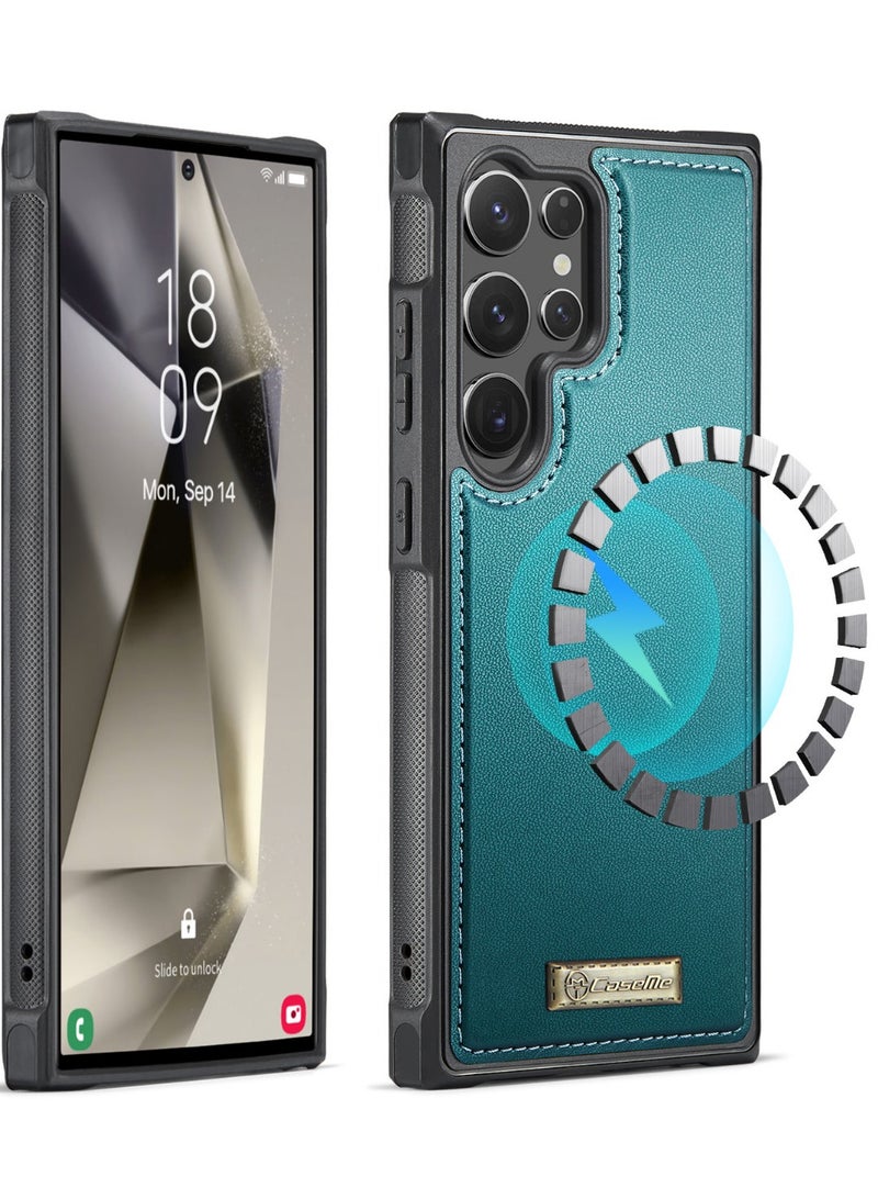 CaseMe Phone Case Compatible with Samsung Galaxy S23 Ultra Luxury PU Leather Back Cover Cover Magnetic Wireless Charging Compatible with Samsung Galaxy S23 Ultra (Green) - Image 2