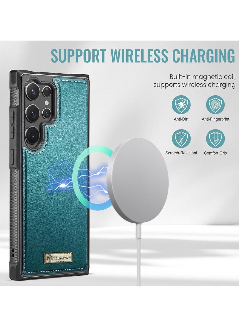 CaseMe Phone Case Compatible with Samsung Galaxy S23 Ultra Luxury PU Leather Back Cover Cover Magnetic Wireless Charging Compatible with Samsung Galaxy S23 Ultra (Green) - Image 3