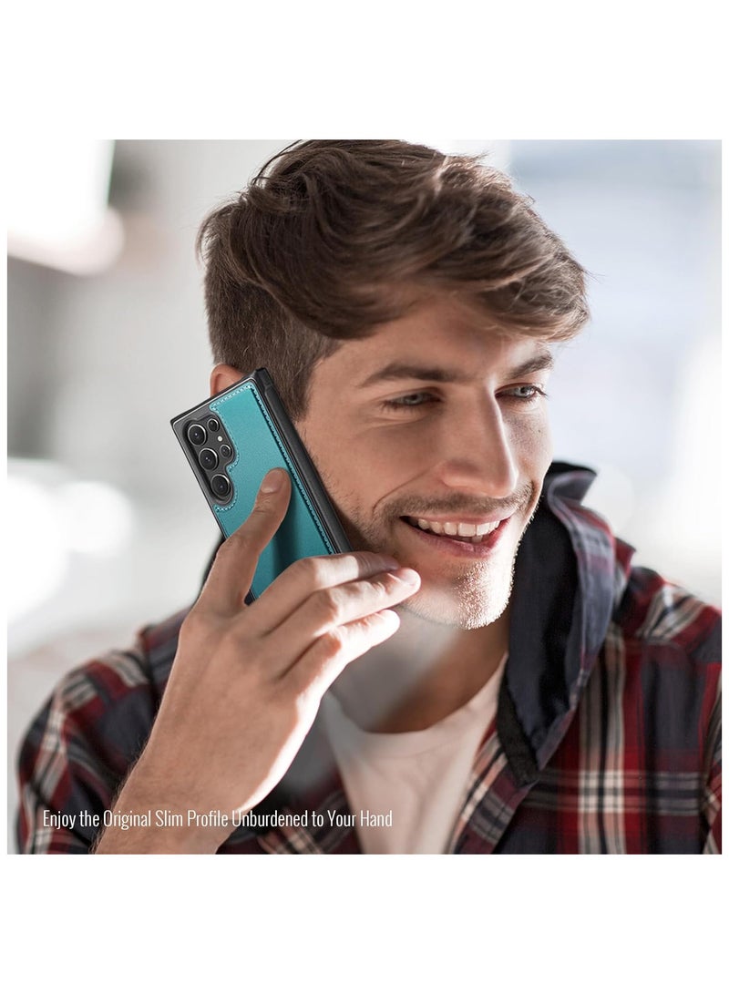 CaseMe Phone Case Compatible with Samsung Galaxy S23 Ultra Luxury PU Leather Back Cover Cover Magnetic Wireless Charging Compatible with Samsung Galaxy S23 Ultra (Green) - Image 5