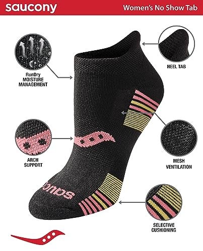 Saucony Women's RunDry Performance 8, 16 Pairs Heel Tab Athletic Socks, S-L, Black Rose Assorted (8 Pairs), Medium - Image 2