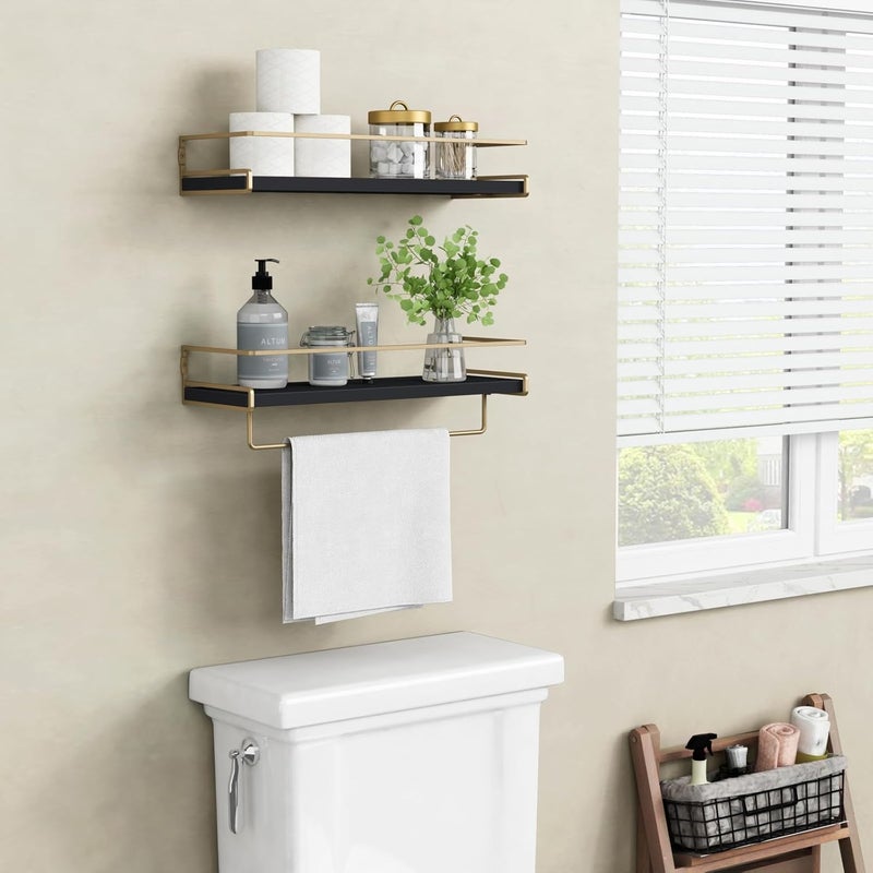 Forbena Black and Gold Bathroom Floating Shelves for Wall, Decorative Wall Mounted Shelves for Kitchen Coffee Bar Station Organizers and Storage, Hanging Shelving Unit for Bedroom Living Room (2-Pack) - Image 2