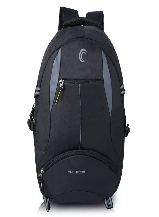 Half Moon Essence 35L Water Resistant 17.3" Laptop Backpack For Men & Women|Office Bag With Padded Laptop Compartment|Multiple Pockets & Rain Cover (Black) - Image 1