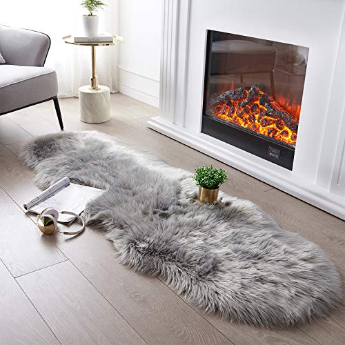 SERISSA Soft Fluffy Rug Grey Faux Sheepskin Fur Rug Shaggy Couch Cover for Bedroom Living Room Runner, 2x6 Feet - Image 1