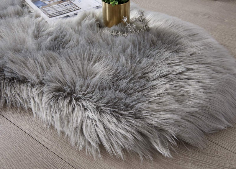 SERISSA Soft Fluffy Rug Grey Faux Sheepskin Fur Rug Shaggy Couch Cover for Bedroom Living Room Runner, 2x6 Feet - Image 5