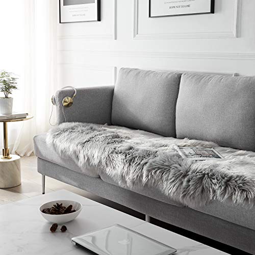 SERISSA Soft Fluffy Rug Grey Faux Sheepskin Fur Rug Shaggy Couch Cover for Bedroom Living Room Runner, 2x6 Feet - Image 3