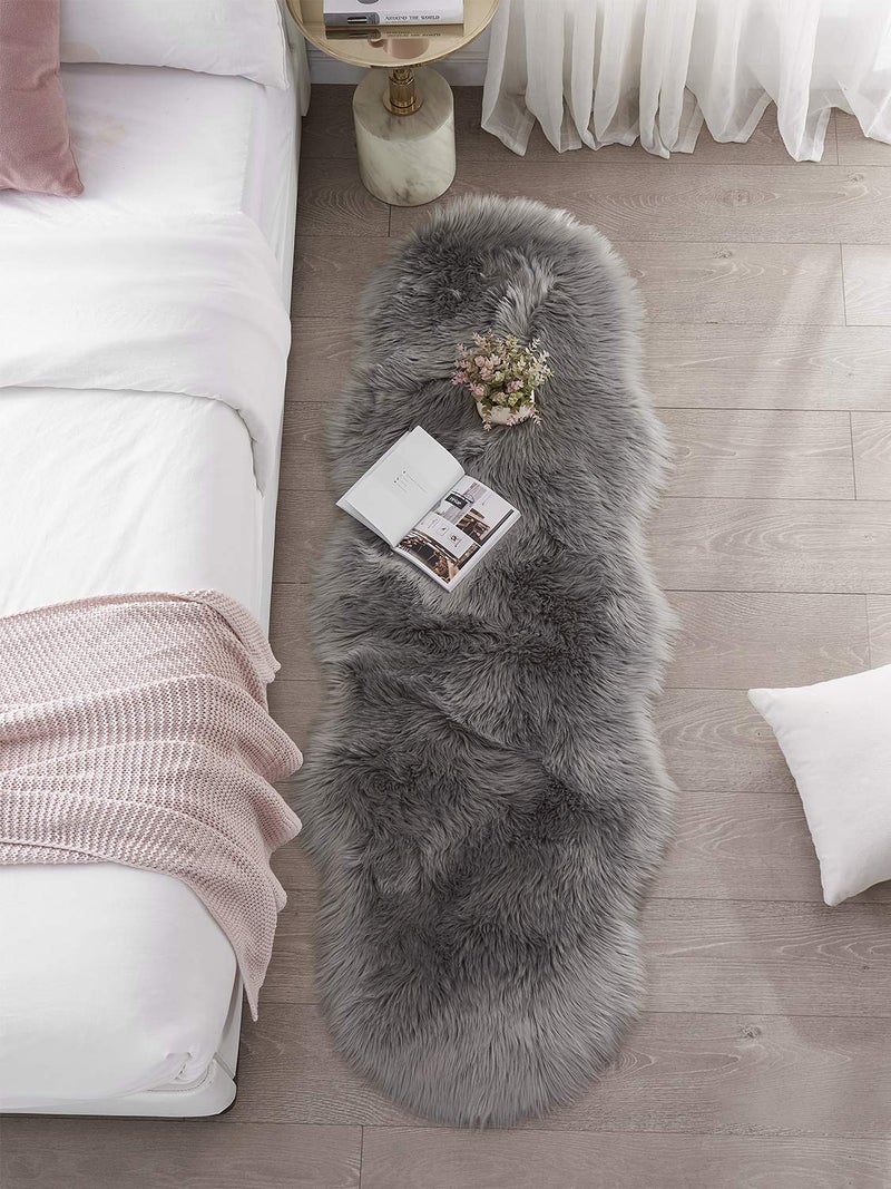 SERISSA Soft Fluffy Rug Grey Faux Sheepskin Fur Rug Shaggy Couch Cover for Bedroom Living Room Runner, 2x6 Feet - Image 2