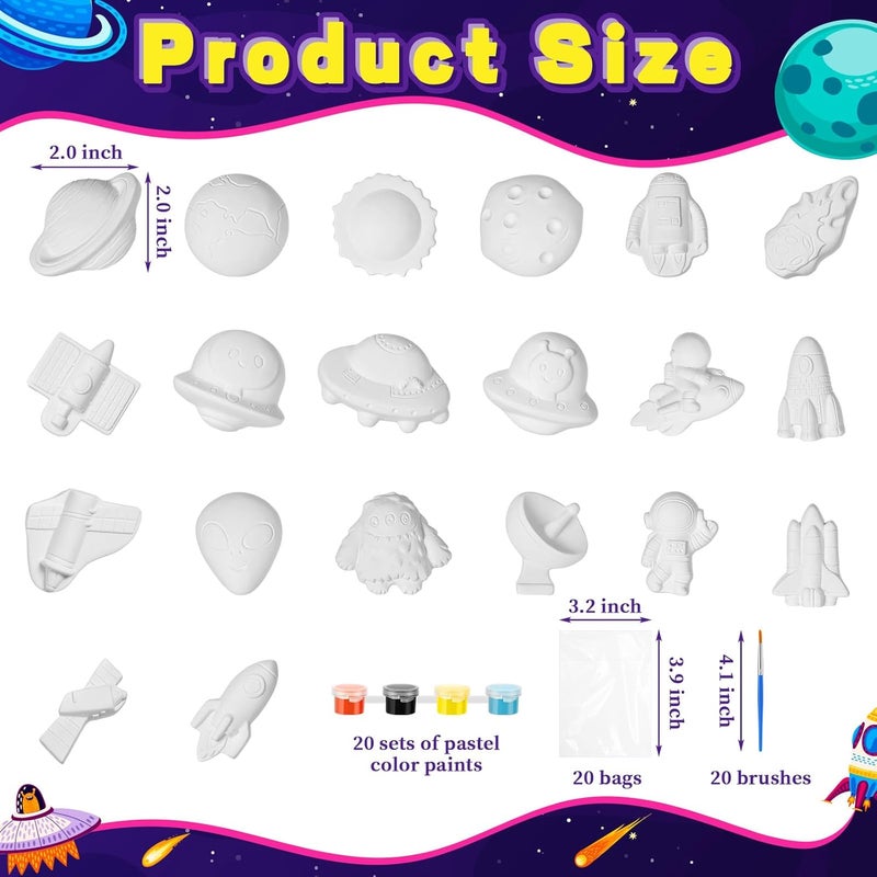 Simgoing 20 Set Space Alien Ceramics Painting Kit DIY Ceramic to Paint Your Own Astronaut Alien Ceramic Figurines Paintable Plaster Space Arts and Craft for Adults Birthday Party Activities Favors - Image 2