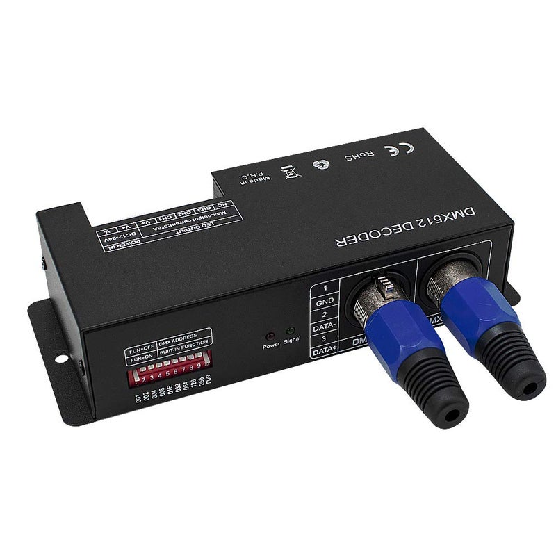 وحدة تحكم LED DMX عالية القدرة، جهاز فك تشفير DMX 512، سائق خافت DC12V24V لشريط أو أضواء LED RGB 3 قنوات