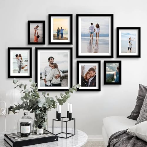 Stuthi Arts Photo Frame Set of 8 Picture Frames for Wall Hanging Black (10x12-2 pcs,6x8-4 pcs, 4x6-2 pcs) | Photo Collage Photo Frame Wood Wall Mount Gift For Best Friend Boy & Girl | Customized Wall Hanging Photo Frame, | Picture Frame For Gift | Wooden Photo Frame (Black) - Image 1