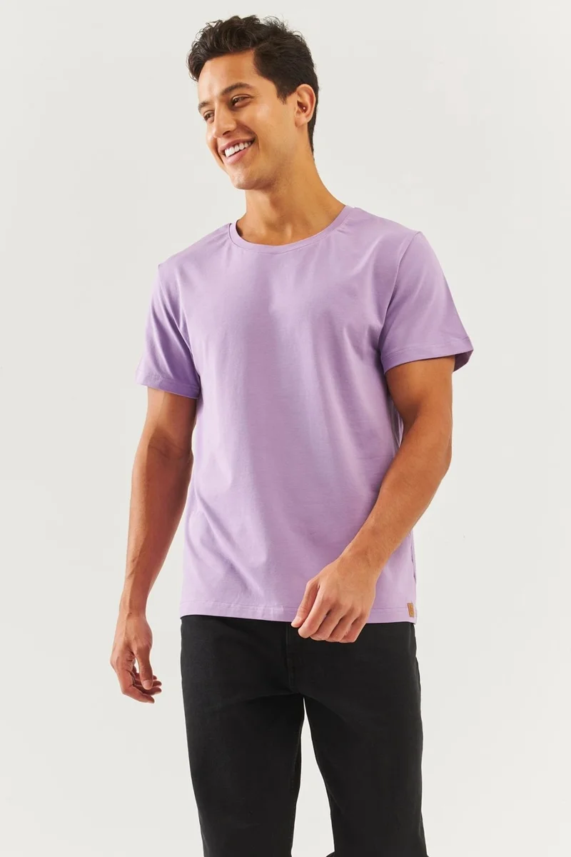 Butikgiz Lilac Oversize ComfortableCotton Combed Crew Neck Short Sleeve Basic T-Shirt Trendy Collection