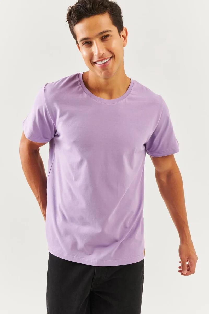 Butikgiz Lilac Oversize ComfortableCotton Combed Crew Neck Short Sleeve Basic T-Shirt Trendy Collection