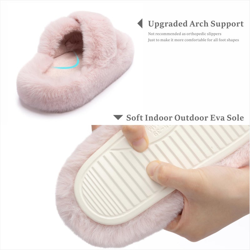 Chantomoo Women's Cross Slippers Memory Foam House Bedroom Slippers for Women Fuzzy Plush Comfy Faux Fur Lined Slide Shoes Anti-Skid Sole Trendy Gift Slippers Pink Size 9 10 8.5 - Image 3