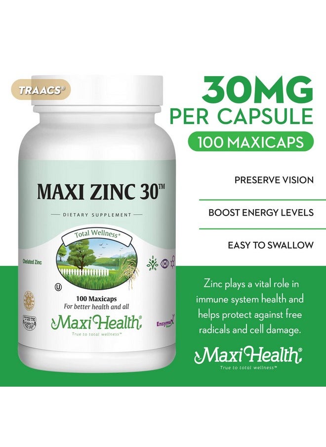 Maxi Health Zinc 30 Zinc Vitamin With Enzymax For Enhanced Absorption Highest Potency Immune Support Glycinate Chelated Zinc Supplements For Adults Zink Vitaminas Kosher Made In Usa 100 Count Capsules  - Image 3