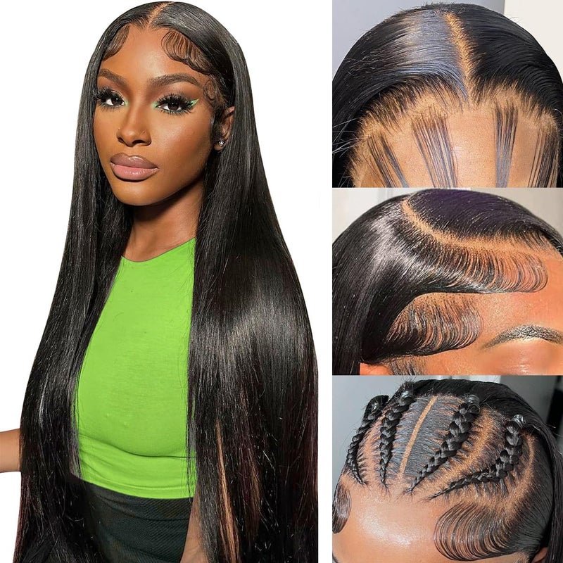 mengkai 32 Inch 13x6 Lace Front Wigs Human Hair Pre Plucked Straight HD Lace Front Wig Human Hair 13x6 Glueless Wigs Human Hair with Baby Hair Bleached Knots