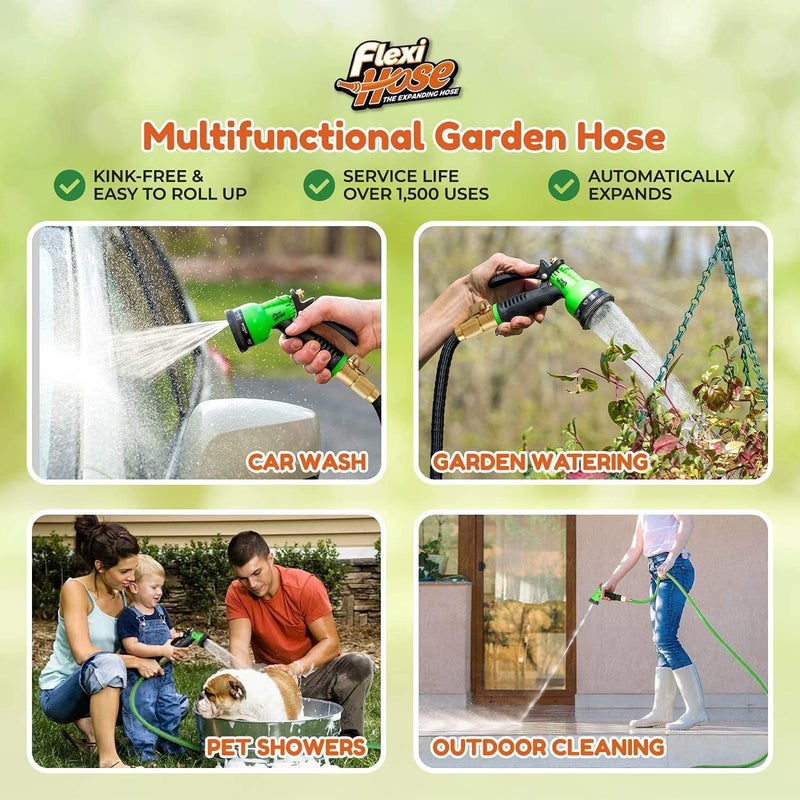 Flexi Hose Expandable Garden Hose with 8 Function Nozzle, 25FT - Lightweight Retractable Garden Hose, Water Hose - No-Kink Flexibility, 3/4 Inch Solid Brass Fittings and Double Latex Core - Image 3