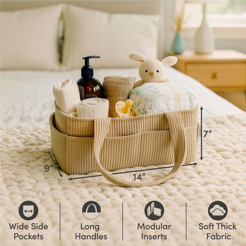 PUTSKA Baby Diaper Caddy Organizer for Changing Table â€“ Stylish Nursery Storage Basket, Newborn Essentials, Baby Shower Gifts and Registry Must-Haves for Boy or Girl, Car Diaper Caddy, Corduroy Mocha - Image 2