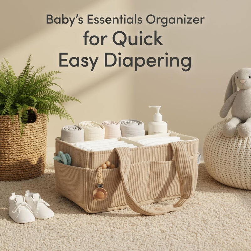 PUTSKA Baby Diaper Caddy Organizer for Changing Table â€“ Stylish Nursery Storage Basket, Newborn Essentials, Baby Shower Gifts and Registry Must-Haves for Boy or Girl, Car Diaper Caddy, Corduroy Mocha - Image 3