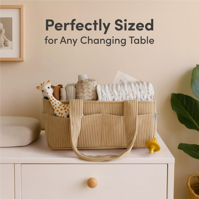 PUTSKA Baby Diaper Caddy Organizer for Changing Table â€“ Stylish Nursery Storage Basket, Newborn Essentials, Baby Shower Gifts and Registry Must-Haves for Boy or Girl, Car Diaper Caddy, Corduroy Mocha - Image 4
