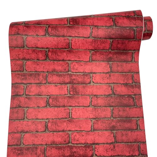 LoveFaye Yifely Red Brick Self Adhesive Shelf Drawer Liner Door Sticker Rural Wall Covering Paper Easy to Install 17.7inch by 9.8 Feet - Image 1