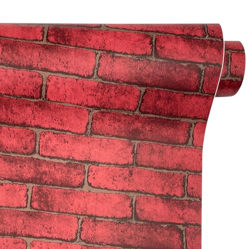LoveFaye Yifely Red Brick Self Adhesive Shelf Drawer Liner Door Sticker Rural Wall Covering Paper Easy to Install 17.7inch by 9.8 Feet - Image 2