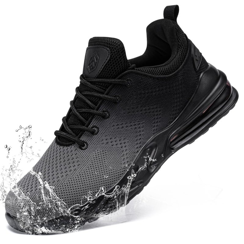 LARNMERN Men Non Slip Work Sneakers Water Resistant Food Service Zapatos Trabajo Antideslizantes Walking Shoes Waterproof Shoes Slip-on, Grey 10.5 Wide - Image 1