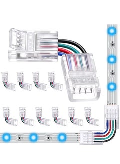 L Shape 4-Pin RGB LED Light Strip Connectors, 0.39inch Wide Right Angle Corner Solderless Adapter Terminal Extension Connector for 5050 SMD 4 Conductor Strips (10-Pack)