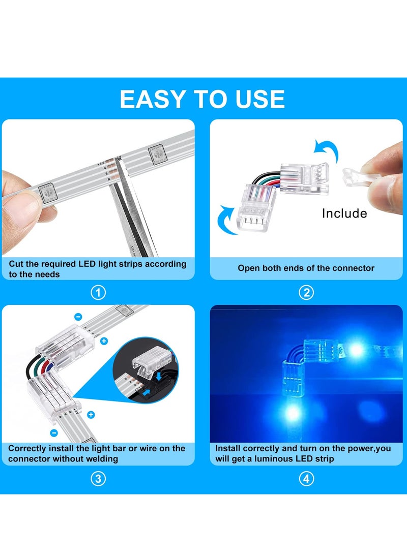 KASTWAVE - L Shape 4-Pin RGB LED Light Strip Connectors, 0.39inch Wide Right Angle Corner Solderless Adapter Terminal Extension Connector for 5050 SMD 4 Conductor Strips (10-Pack) - Image 1