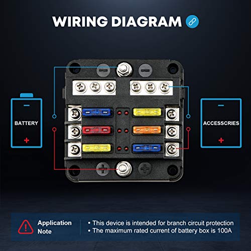 Kohree 6 Way Boat Fuse Block 12V, 12 Volt Marine Fuse Block Waterproof with LED Indicator, Automotive Fuse Box Holder 12V/24V with Negative Bus 30 PCS Fuses Panel for RV, Car, Boat, Marine - Image 5