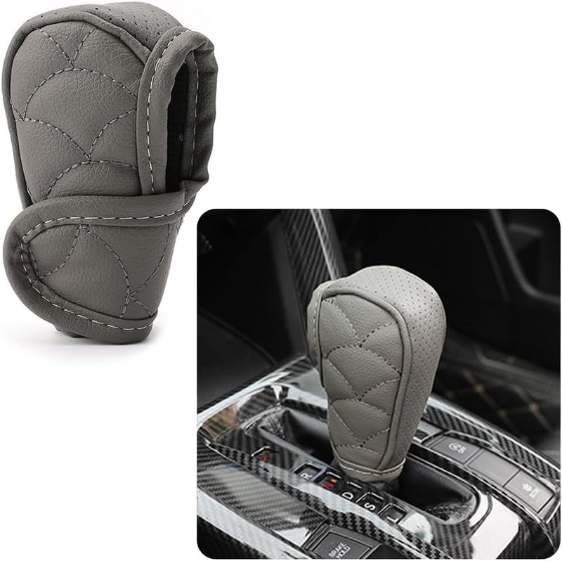 Leather Gear Shift Cover with Breathable Design,Fashionable Shift Knob Cover for Car Decor,Universal Car Accessories Interior Gear Shift Knob Cover Protect Shift Knob (Gray) - Image 1