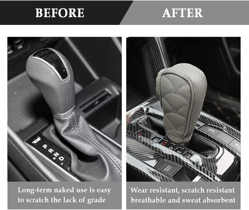 Leather Gear Shift Cover with Breathable Design,Fashionable Shift Knob Cover for Car Decor,Universal Car Accessories Interior Gear Shift Knob Cover Protect Shift Knob (Gray) - Image 3