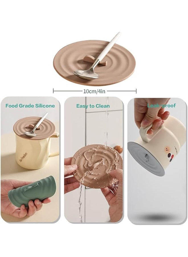 قطع من أغطية أكواب السيليكون 10 سم (4 بوصة) - أغطية أكواب قهوة مانعة للتسرب قابلة لإعادة الاستخدام، للمشروبات الساخنة والباردة والشاي والأكواب. - Image 2