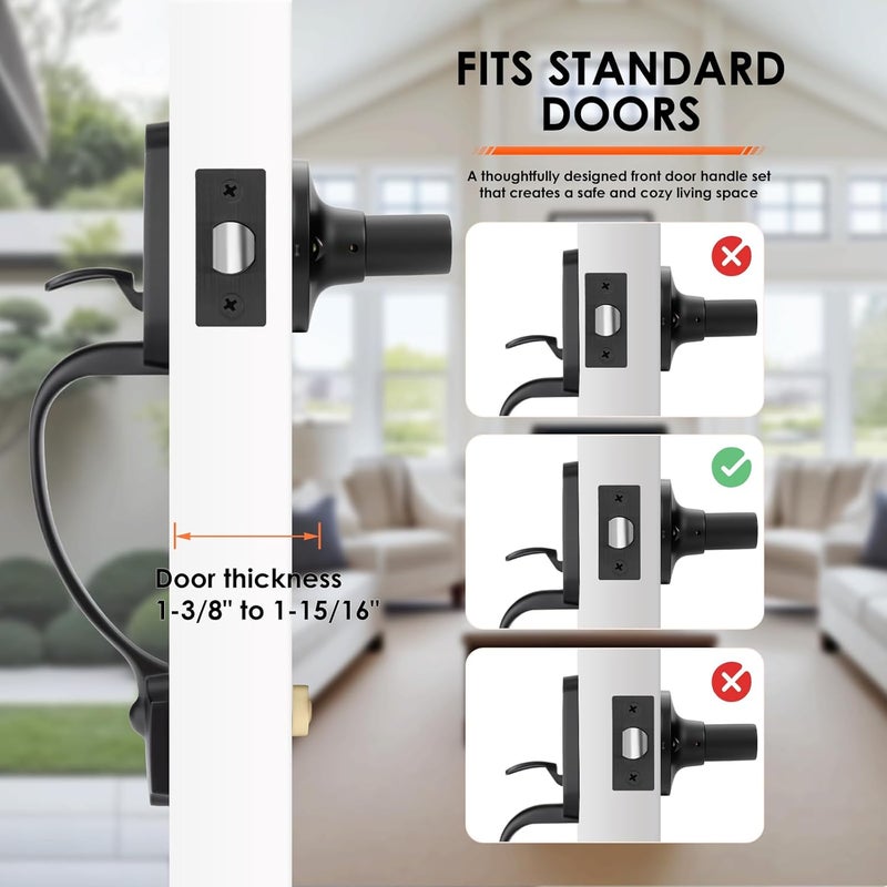 Haidms Front Door Handle Black, Entry&Exterior Door Handles and Reversible Handle Lever,Single Cylinder Door Handle Set with Lower Half Lever for Left and Right Hand Door, Matte Black - Image 3