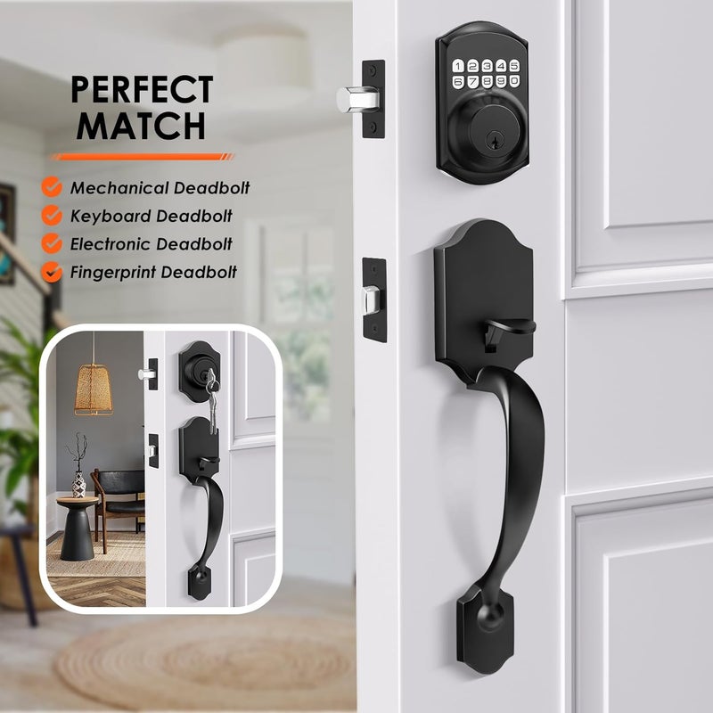 Haidms Front Door Handle Black, Entry&Exterior Door Handles and Reversible Handle Lever,Single Cylinder Door Handle Set with Lower Half Lever for Left and Right Hand Door, Matte Black - Image 2
