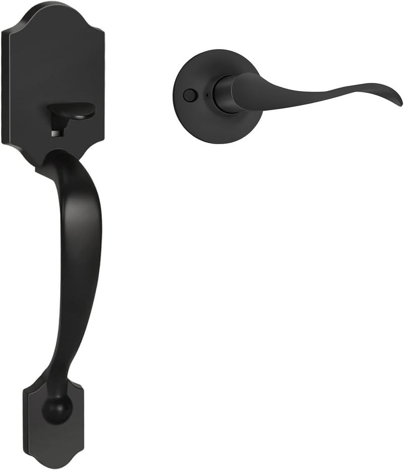 Haidms Front Door Handle Black, Entry&Exterior Door Handles and Reversible Handle Lever,Single Cylinder Door Handle Set with Lower Half Lever for Left and Right Hand Door, Matte Black - Image 1