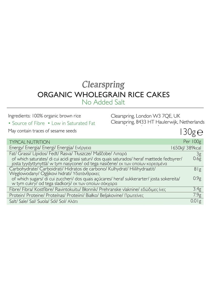 Clearspring Organic Wholegrain Rice Cakes No Added Salt Gluten Free 130G - Image 2