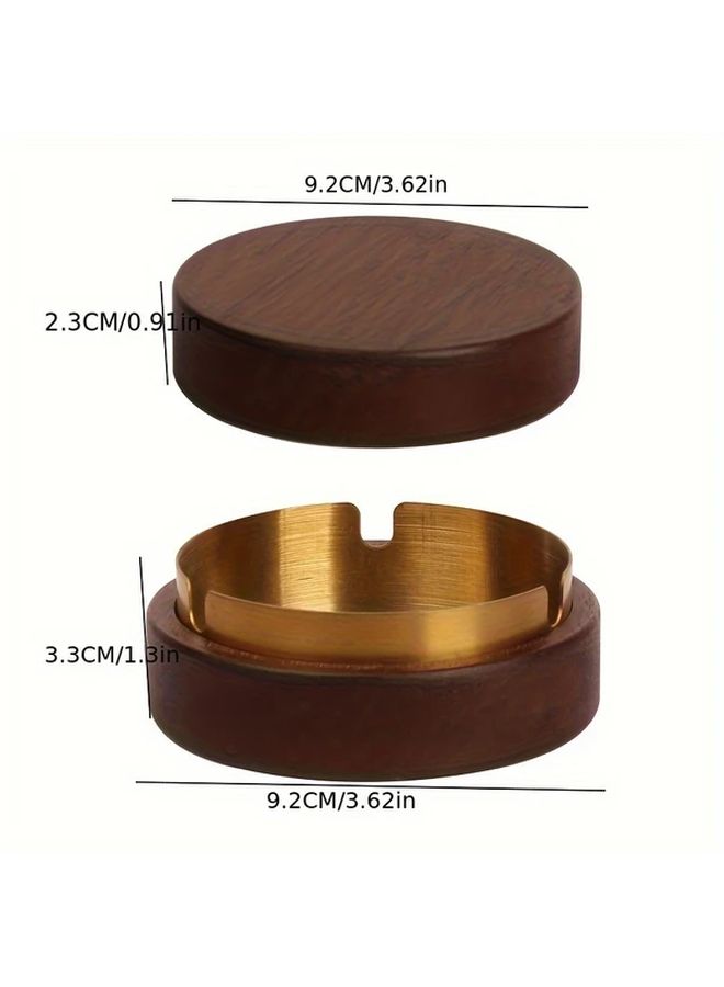 Silver Stainless Steel and Wood Ashtray with Lid for Home Office Use - Image 2