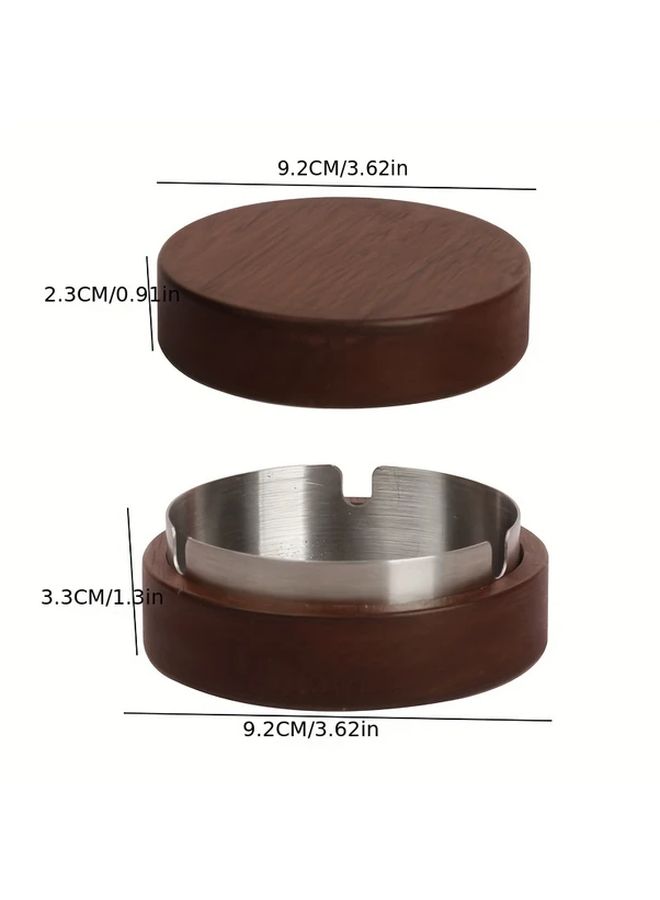 Silver Stainless Steel and Wood Ashtray with Lid for Home Office Use - Image 3