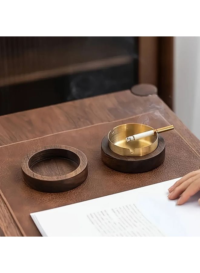 Silver Stainless Steel and Wood Ashtray with Lid for Home Office Use - Image 5